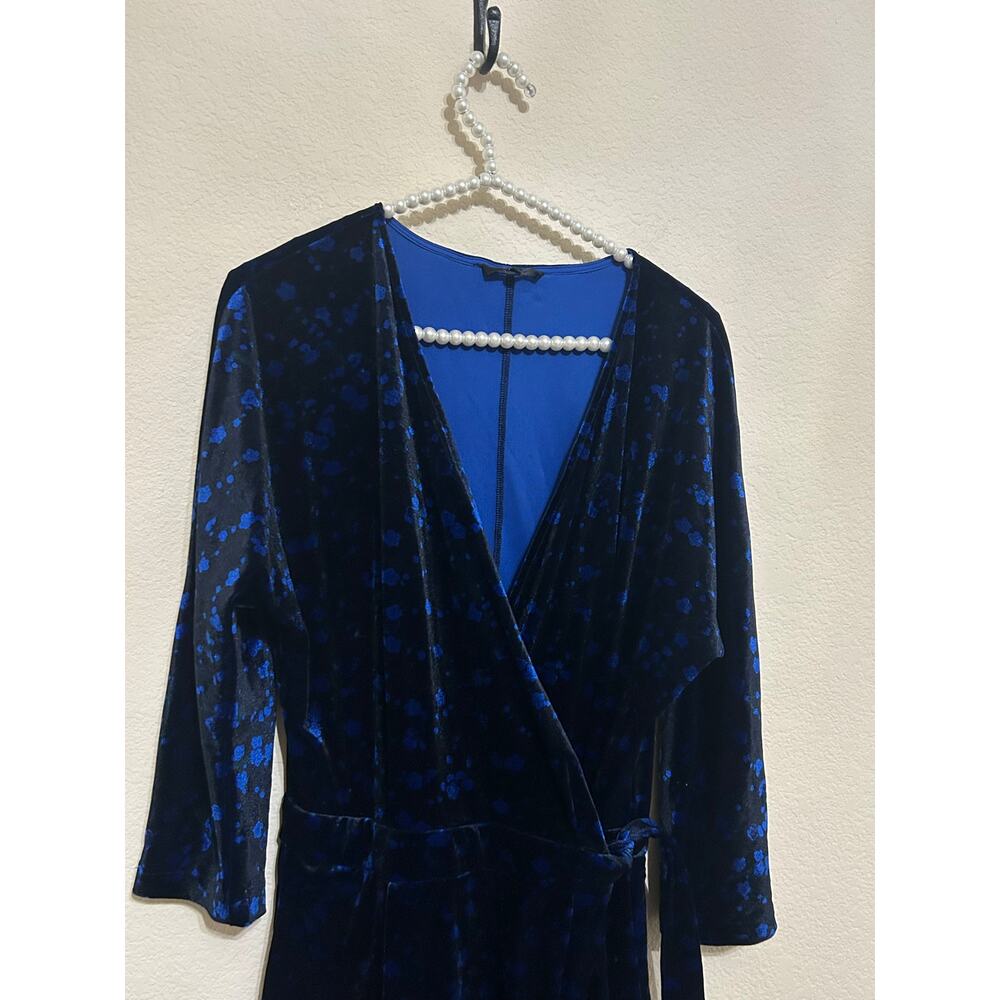 FRNCH Paris Wrap Dress Size Small Velvet Long Sleeve Black Blue Preppy Winter - Picture 2 of 12